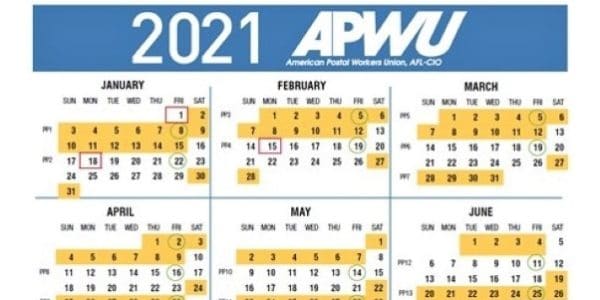 Apwu 2021 Pay Holiday Calendar Leave Chart 21st Century Postal Worker